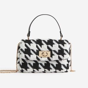 NWOT H&M Houndstooth Crossbody Bag Purse Black White Gold